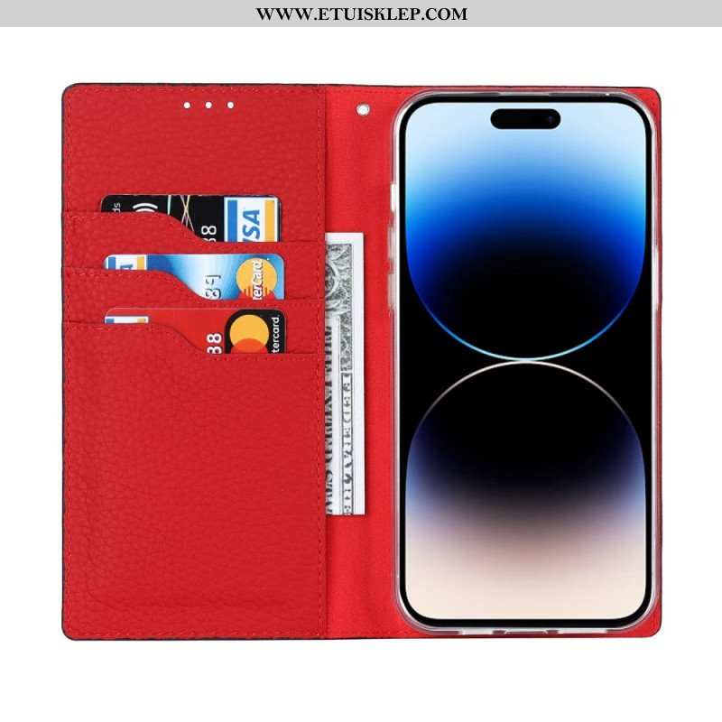 Etui Na Telefon do iPhone 14 Pro z Łańcuch Etui Folio Oryginalny Skórzany Pasek Litchi